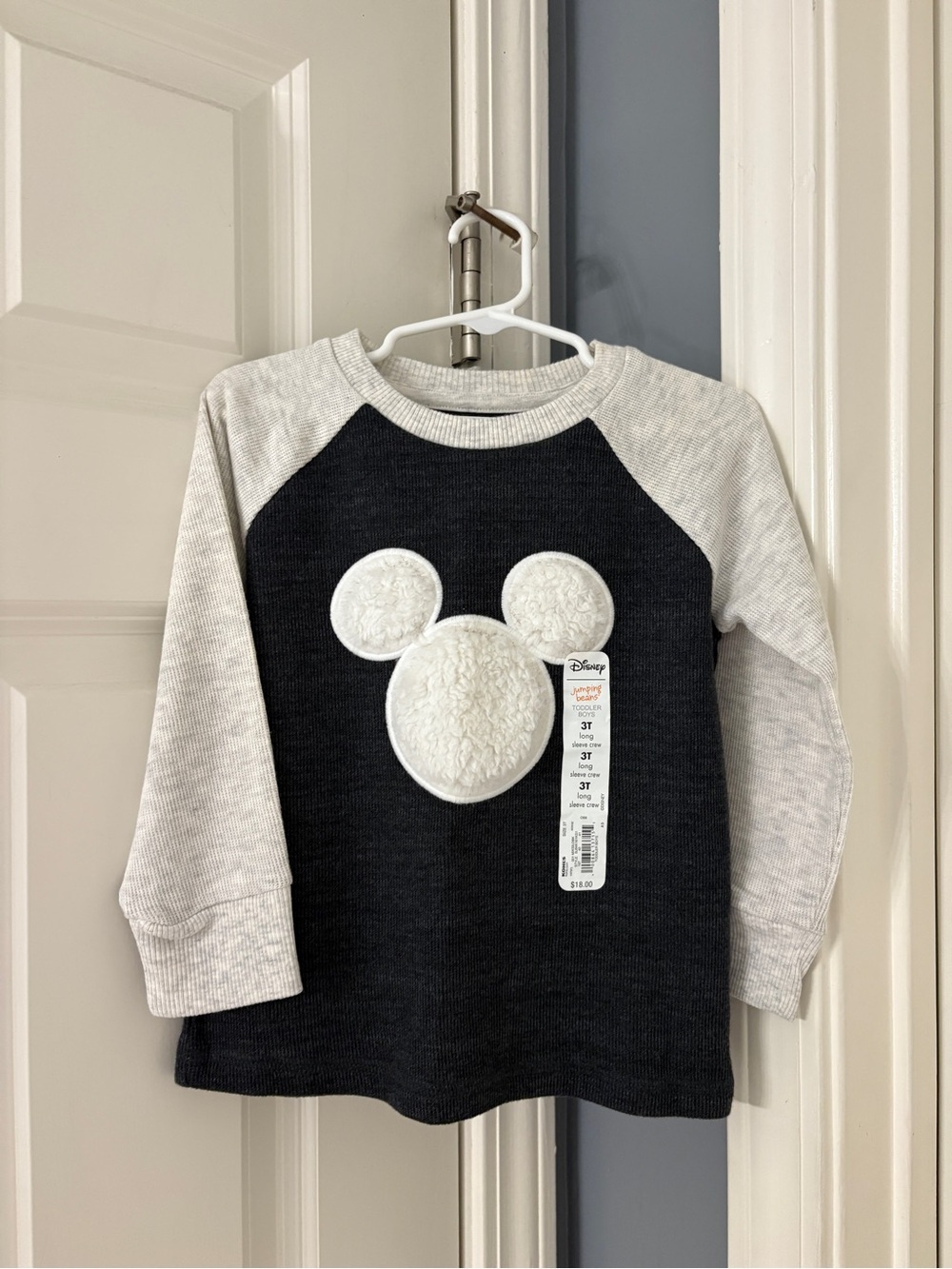 Disney Black & Light Gray Raglan Hoodie with Fuzzy Mickey Applique